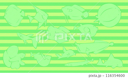 緑色ゆるいお魚さん　背景イラスト 116354600