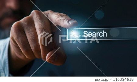 Search bar, online navigation, efficiently search and explore information on websites, apps and digital platforms, touch screen searching engine icon 116354619