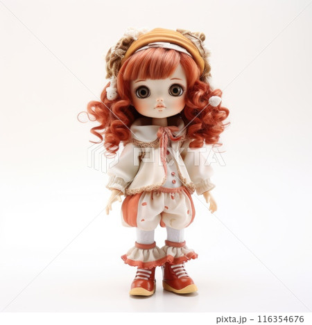 Doll isolate on a white background : a cherished plaything and collectible, embodying childhood memories and cultural significance, reflecting history and imagination. 116354676