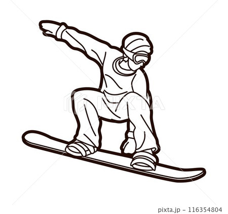Snowboard Sport Snowboarder Action Cartoon Graphic Vector 116354804