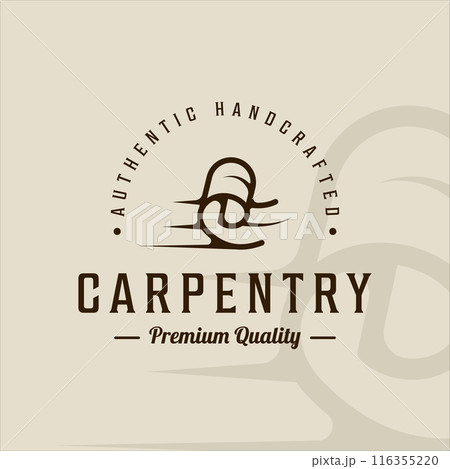 woodwork carpentry logo line art vintage minimalist vector illustration template icon graphic design. handcrafted carpenter sign or symbol for business with typography style woodwork carpentry logo line art vintage minimalist vector illustration template icon graphic design. handcrafted carpenter sign or symbol for business with typography style 116355220