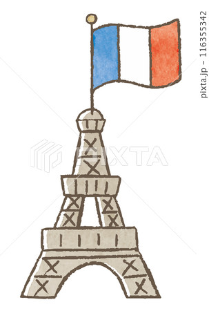 水彩で描いたフランス国旗がついたエッフェル塔　パリ　フランス 116355342