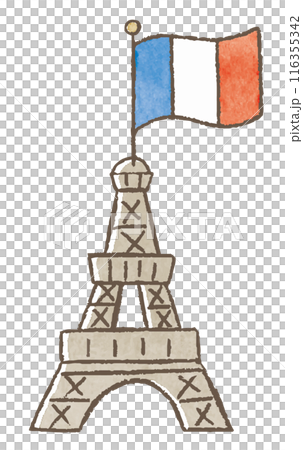 水彩で描いたフランス国旗がついたエッフェル塔　パリ　フランス 116355342