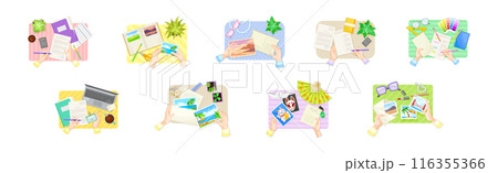 Writing Letter with Photo and Fill Paper Document with Human Hands Above View Vector Set Writing Letter with Photo and Fill Paper Document with Human Hands Above View Vector Set 116355366