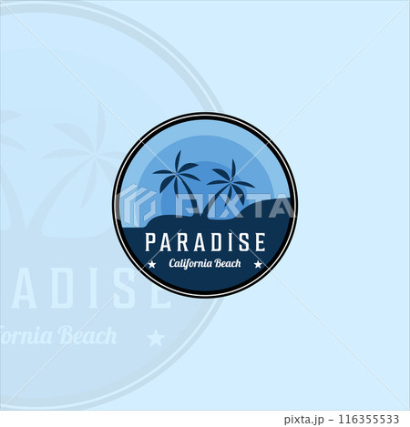 beach or paradise emblem logo modern vintage vector illustration template icon graphic design. palm or coconut tree at the outdoors sign or symbol for travel adventure beach or paradise emblem logo modern vintage vector illustration template icon graphic design. palm or coconut tree at the outdoors sign or symbol for travel adventure 116355533
