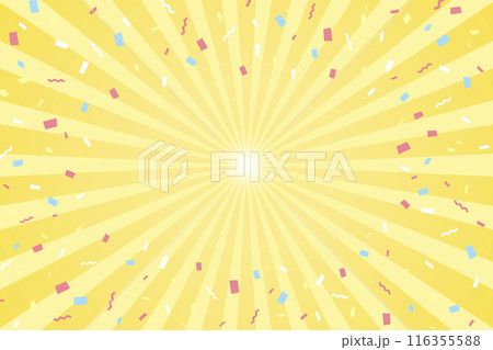 集中線と大きな紙吹雪の黄色背景素材 116355588
