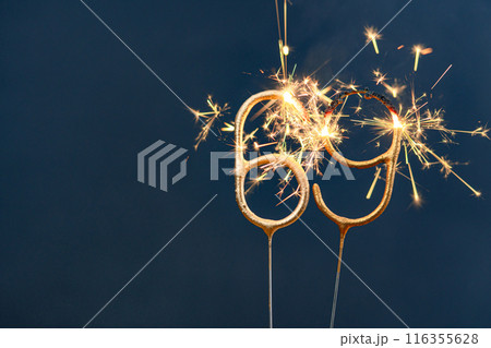 69 years celebration festive background made with Bengal fires in the form of number Sixty-nine. 116355628