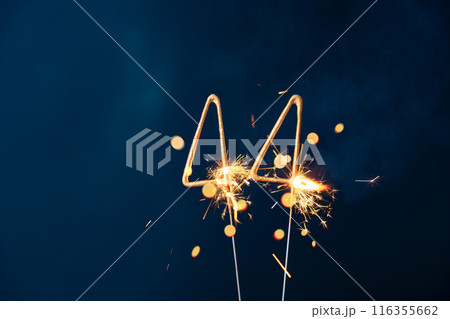 44 years celebration festive background made with Bengal fire in the form of number Forty-four. 116355662