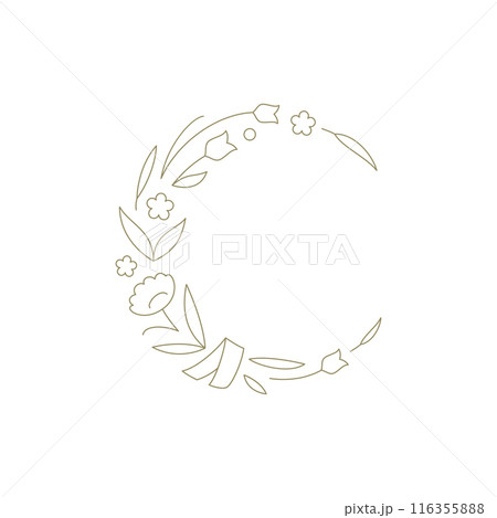 Floral wreath blossom plant linear round decorative element for minimalist logo vector illustration 116355888