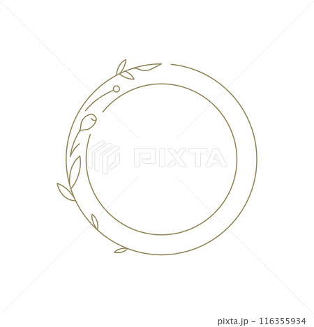 Circle botanical floral frame monochrome line art decor element for logo vector illustration 116355934