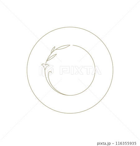 Botanical circle frame branch with leaves line art decor element for logo vector illustration 116355935
