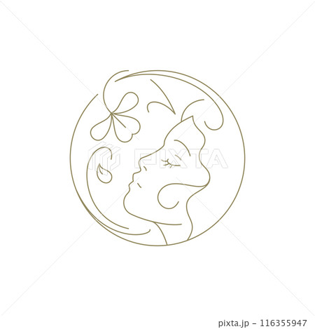 Beauty woman face smell natural flower golden circle frame line art logo vector illustration Beauty woman face smell natural flower golden circle frame line art logo vector illustration 116355947