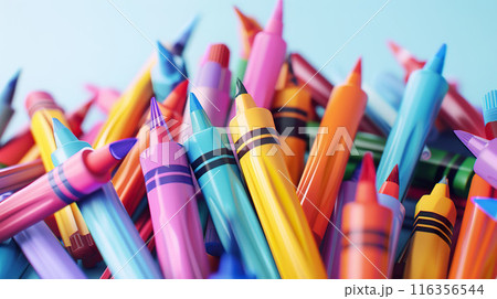 An assortment of colorful marker pile 116356544