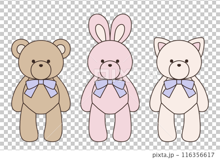 Vector illustration set of cute bear, rabbit and cat stuffed animals with ribbons Icon Balloon 116356617
