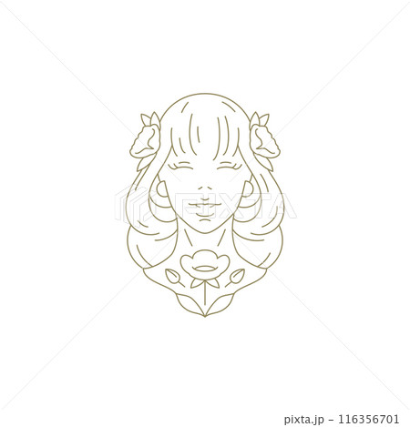 Beauty flower female face botany elegant blossom plant golden linear logo vector illustration 116356701