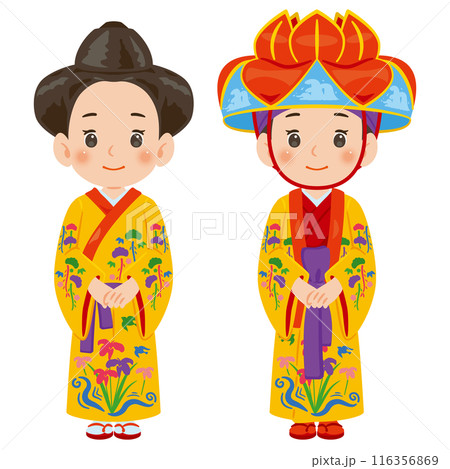 琉装と琉装花笠の女性セットのイラスト素材 [116356869] - PIXTA
