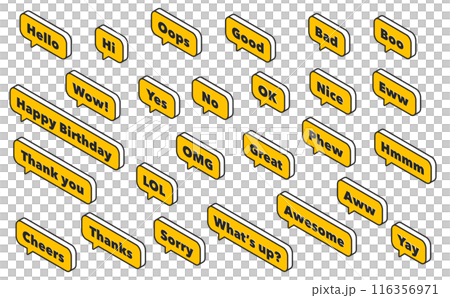 Isometric illustration: reaction speech bubble left yellow 116356971