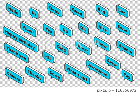 Isometric illustration: reaction speech bubble left blue Isometric illustration: reaction speech bubble left blue 116356972