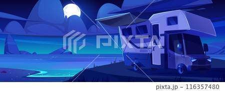 Trailer parked on night summer beach 116357480