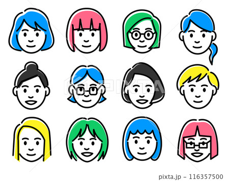 女性の顔のアイコンセット 116357500