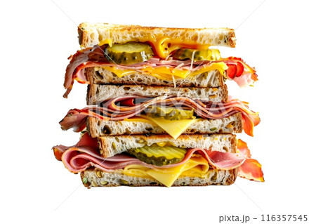 Delightful sandwich with fresh vegetables, meat and whole grain bread, perfect for a healthy meal 116357545