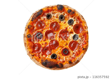 Delicious Italian pizza topped with mushrooms, bell peppers, and spinach, perfect for a healthy meal 116357592