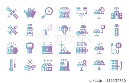 Solar energy flat gradient icons set. 116357730