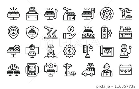 Solar energy outline icons set.Vector illustration 116357738