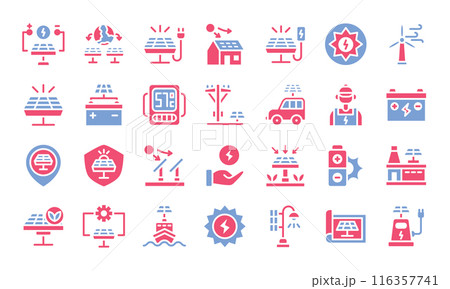 Solar energy flat two - color icons set.Vector illustration 116357741