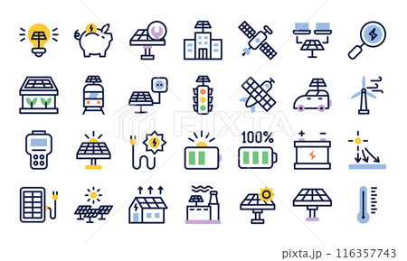 Solar energy outline color icons set. 116357743