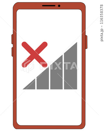 スマホ（赤）の中に表示されたアンテナ2（圏外）（画面透過） 116358378