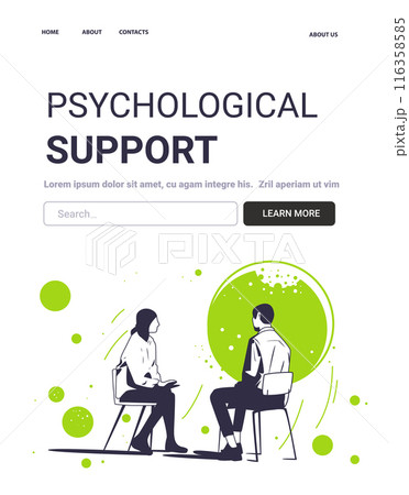 Psychological support mental health concept illustration featuring two people in a counseling session abstract green elements website design template 116358585