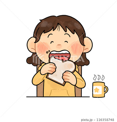 食パン_トーストを食べる女性のイラスト【上半身】 116358748