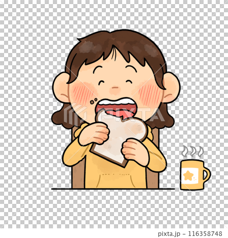Illustration of a woman eating toast (upper body) 116358748