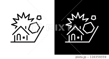 シンプルな落石で被災する家のラインアイコン シンプルな落石で被災する家のラインアイコン 116359359