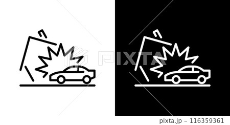 シンプルな自動車が追突した家のラインアイコン 116359361