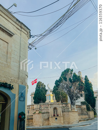 Colorful streets and yards in the old town of Mdina, Malta. View from the top of the cafe 116359370
