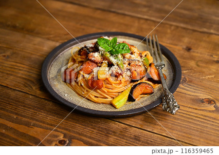 ナスとアスパラのトマトパスタ ナスとアスパラのトマトパスタ 116359465
