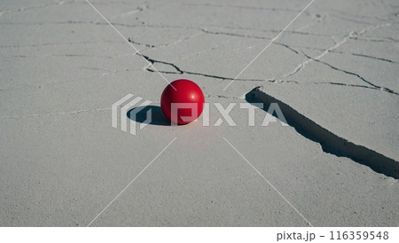 red ball lies on cracked concrete red ball lies on cracked concrete 116359548