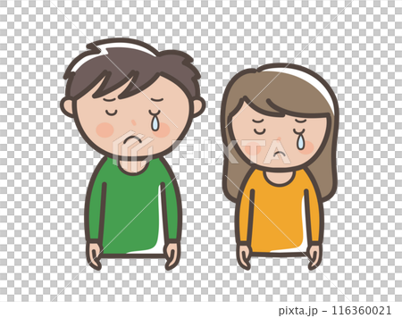 つらくて泣いている若い男女の上半身イラスト 116360021