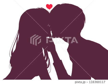キスする男女　顎クイ　影絵 116360117