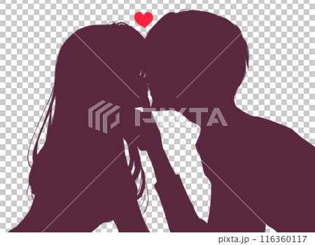 キスする男女　顎クイ　影絵 116360117