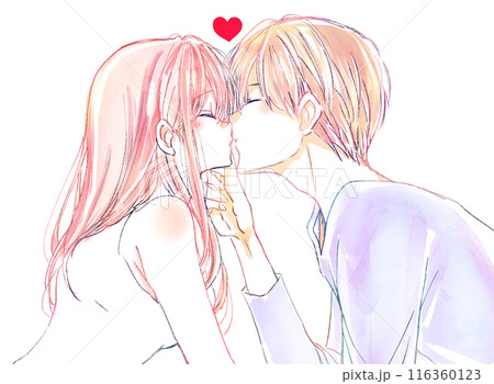 キスする男女　顎クイ 116360123
