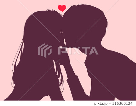 キスする男女　顎クイ　影絵 116360124