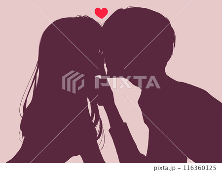 キスする男女　顎クイ　影絵 116360125