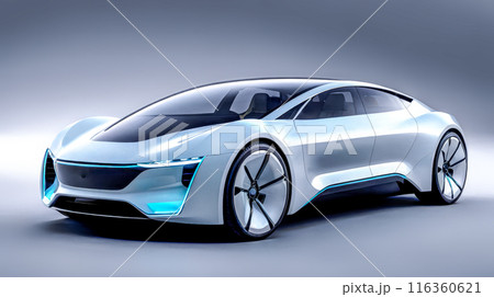 Sleek White Electric Concept Car with Black Accents, Innovative Eco-friendly Design, Aerodynamic Efficiency on Display in Studio Setting, Advanced Technology Vehicle Showcasing Sustainable Future Sleek White Electric Concept Car with Black Accents, Innovative Eco-friendly Design, Aerodynamic Efficiency on Display in Studio Setting, Advanced Technology Vehicle Showcasing Sustainable Future 116360621