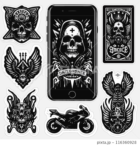 Cool Gothic stickers with the image of a demon, Satan, Lucifer. Stickers for laptop, skateboard, motorcycle, phone, car. 116360928