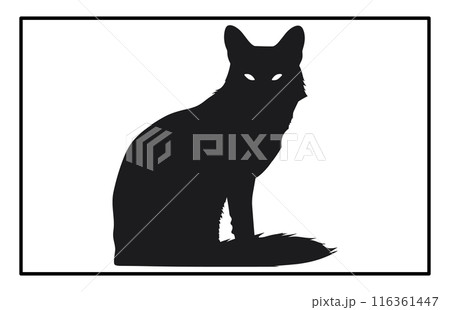 Arctic fox silhouette, illustration black silhouette of a fluffy northern polar arctic fox isolated on white. 116361447