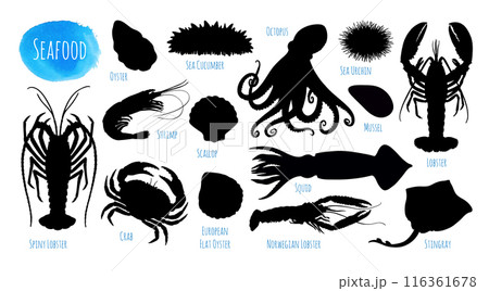 Seafood silhouette set. 116361678