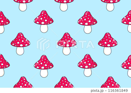 Seamless pattern of fly agarics. Autumn print. Forest mushrooms. Vector illustration 116361849